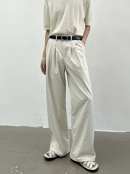 Double Pleats High Waist Wide Leg Straight Trousers WN7352