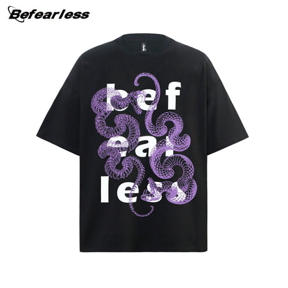Snake Graphic Letter Print Oversize Short Sleeve T-Shirt WN26328