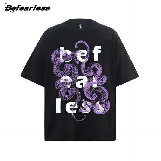 Snake Graphic Letter Print Oversize Short Sleeve T-Shirt WN26328