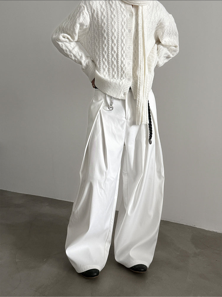 Heavyweight Pleats Wide-Leg Trousers WN15267