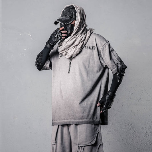 Damage Wash Letter Print Short Sleeve T-Shirt WN22485