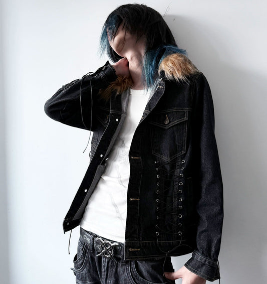 Fake Fur Collar Washed Denim Jacket WN20907