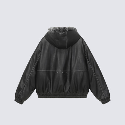 Fake Fur Hooded Panel Cropped Jacket WN28113