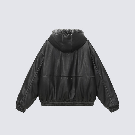 Fake Fur Hooded Panel Cropped Jacket WN28113