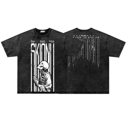 Washed Skull Print Oversize Short Sleeve T-Shirt WN26911