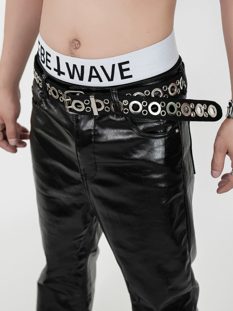 Double Stitch Metal Eyelet Canvas PU Leather Belt WN17331