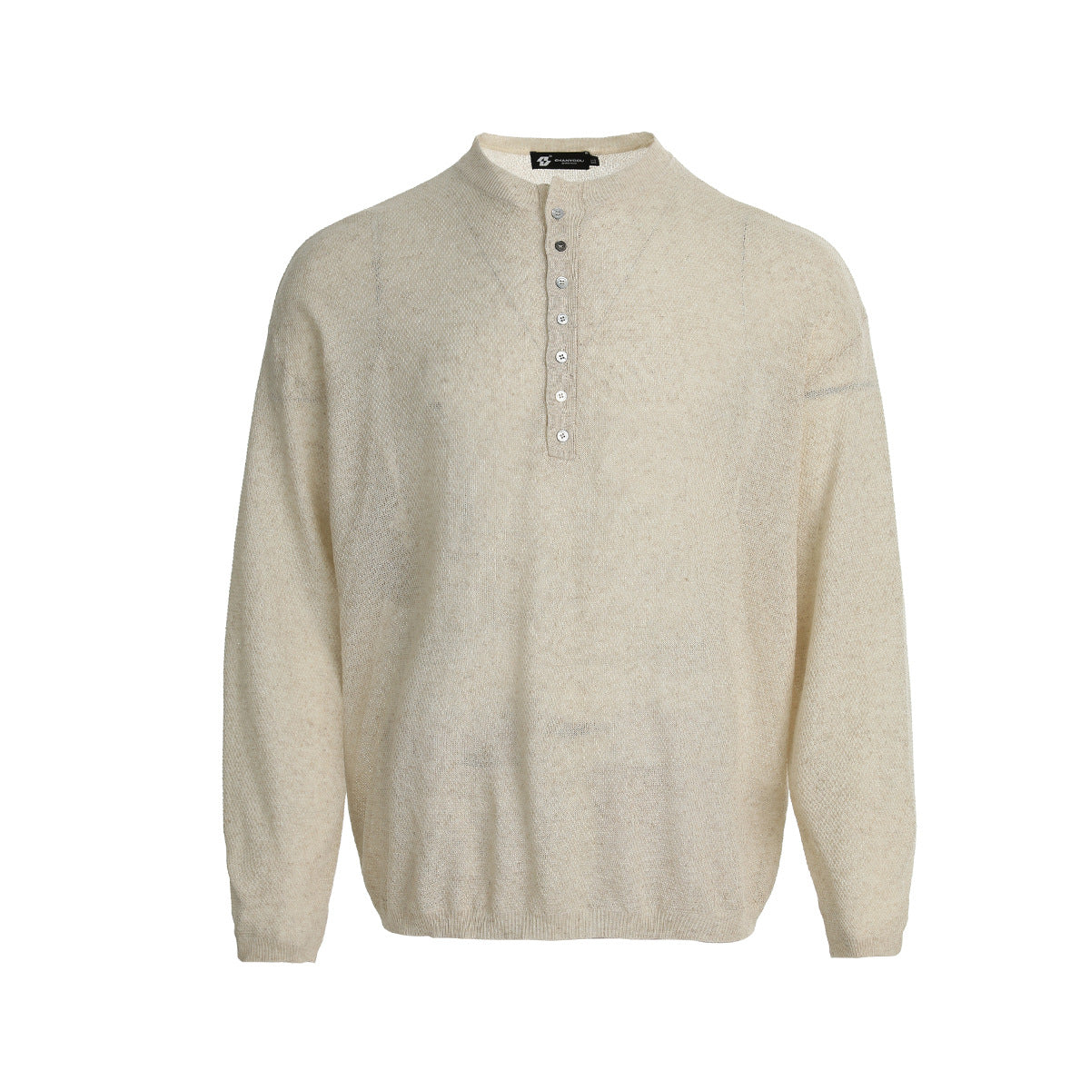 Openwork Linen Henley Neck Knit Sweater WN25712