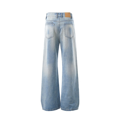 Dirty Washed Irregular Flare Denim Jeans WN26118