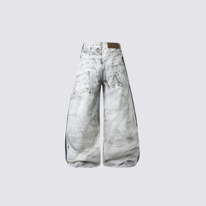 3D Print Ripped Tie-Dye Wide Leg Denim Jeans WN27866