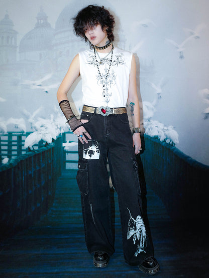 Graphic Print Sleeveless T-Shirt WN15915