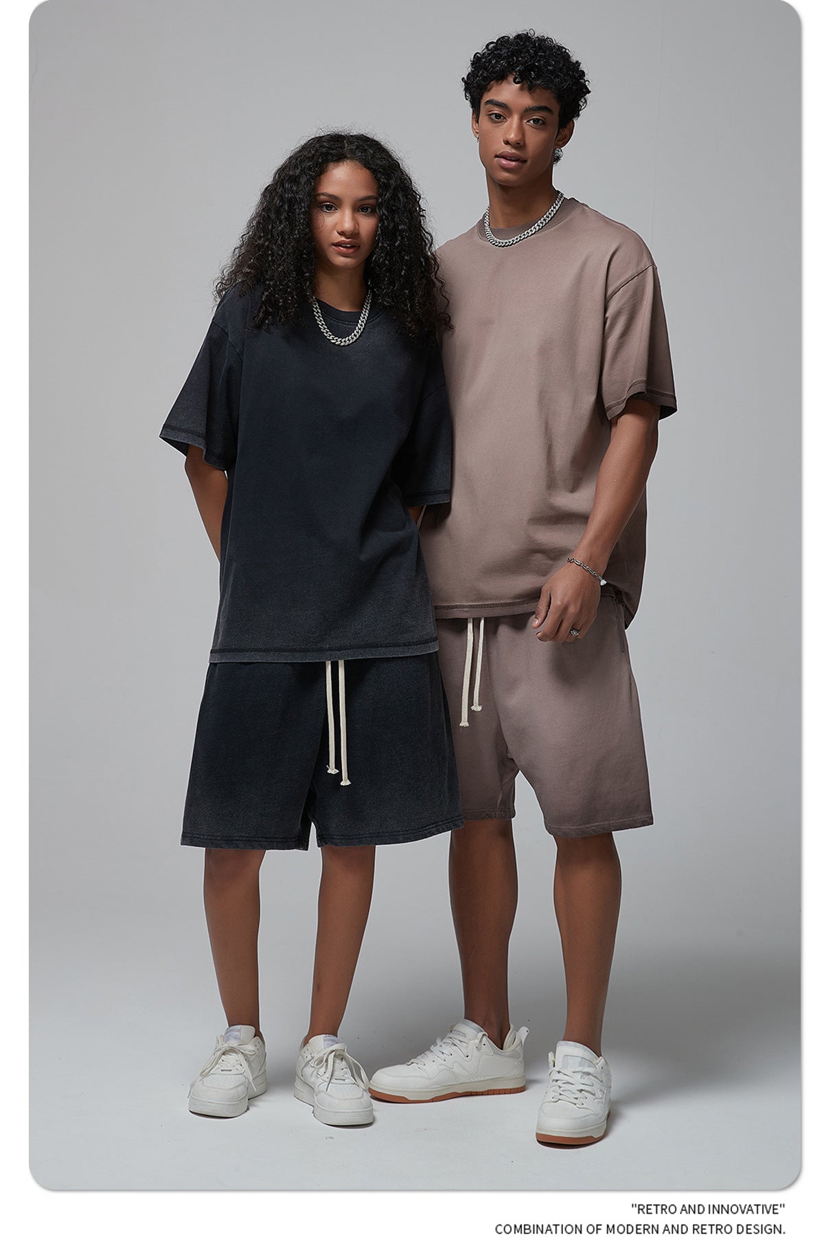 Vintage Dyed Oversize Short-sleeve T-shirt & Vintage Dyed Short Sweatpants Setup WN6642