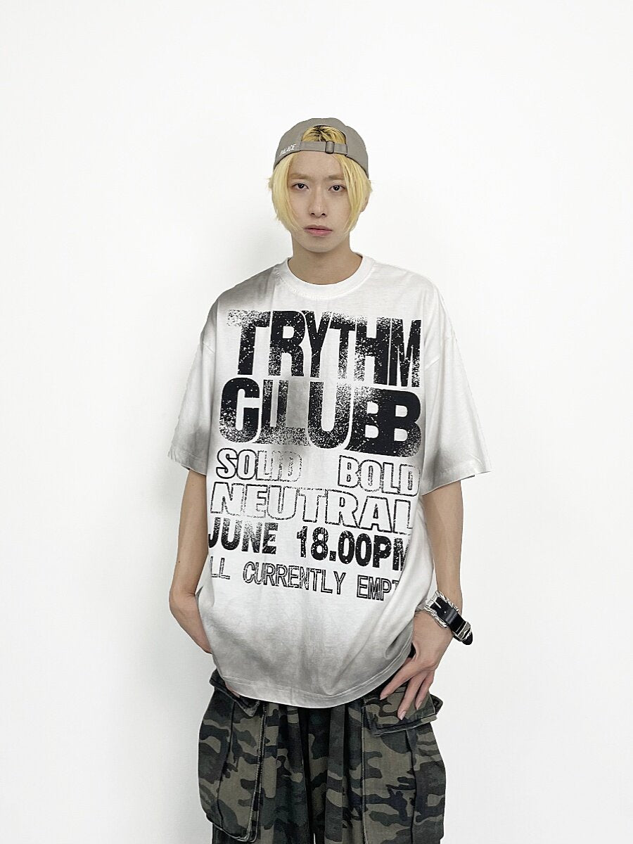 Tie Dye Letter Dirty Short Sleeve T-Shirt WN24253