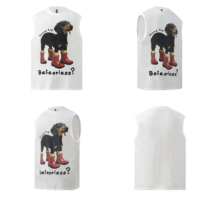 Dog Print Oversize Sleeveless T-Shirt WN26355