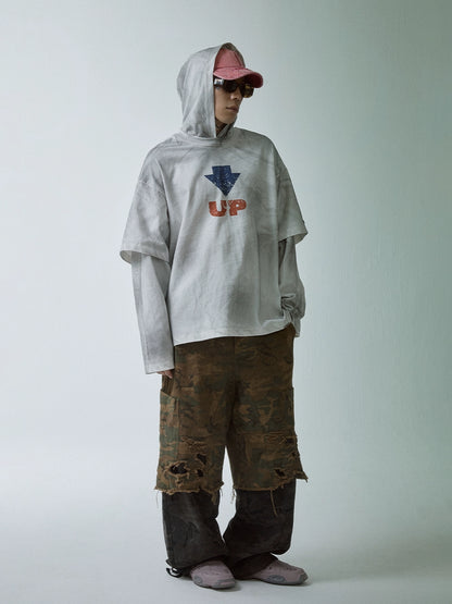 Fake Layered Oversize Graphic Hoodie WN12200