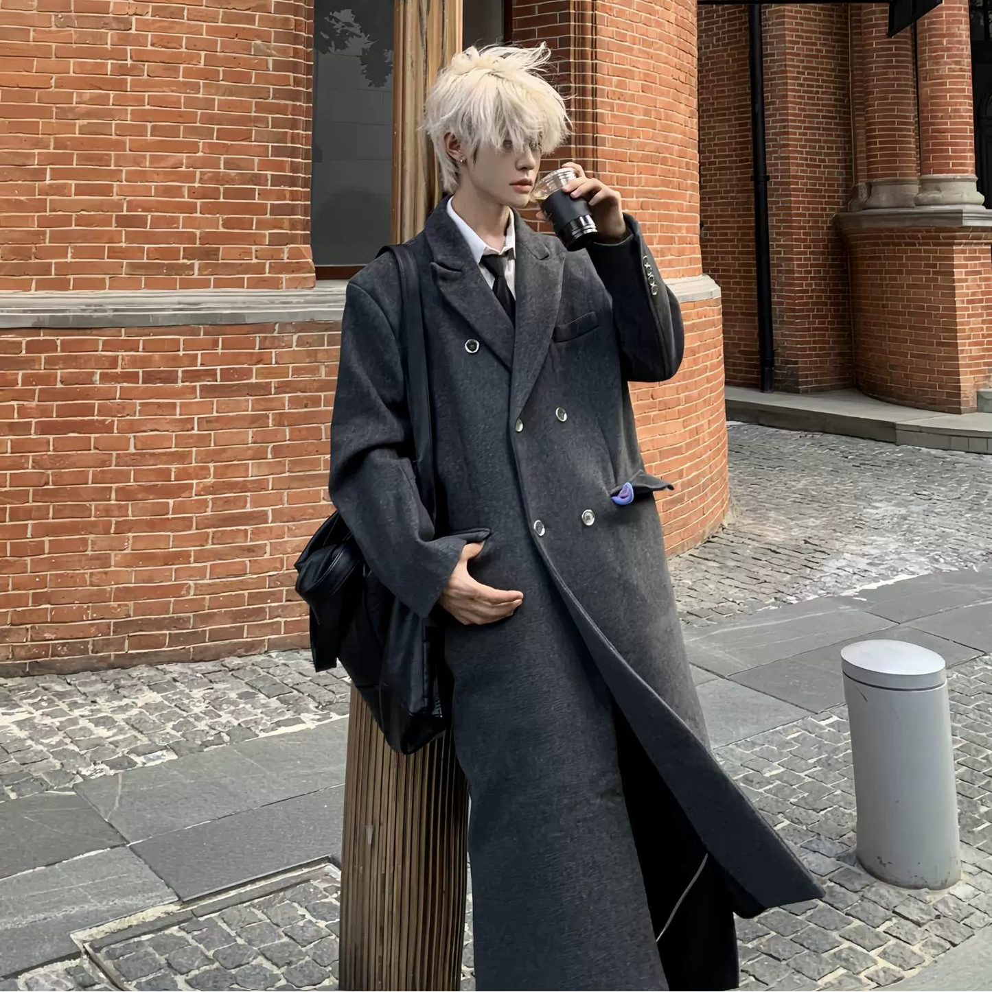 Front-Buttoned Shoulder-Pad Oversize Coat WN19804