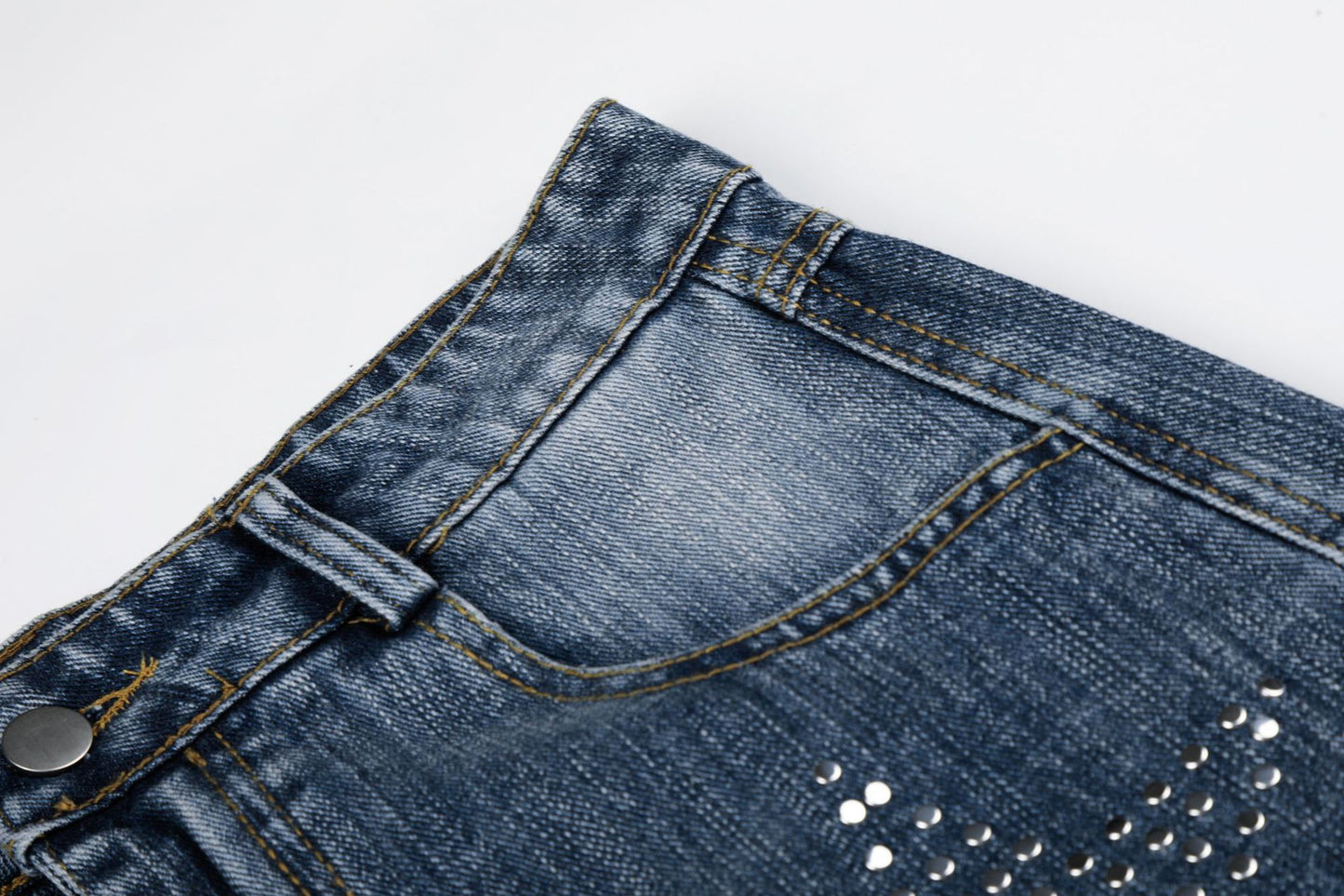 Washed Star Rhinestone Wide Leg Denim Jeans WN25458