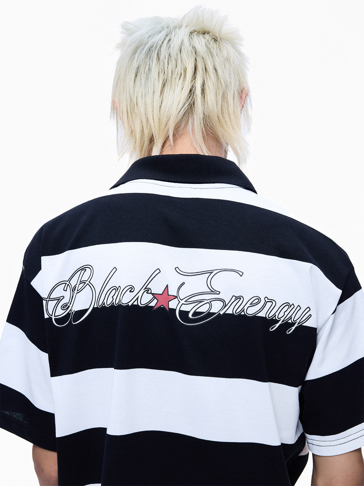 Polo Collar Stripe Print Oversize Short Sleeve T-Shirt WN27281