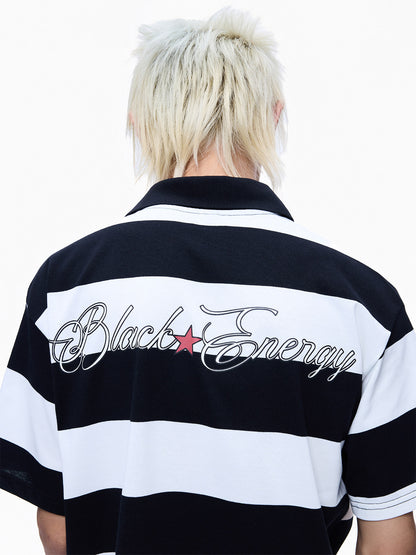 Polo Collar Stripe Print Oversize Short Sleeve T-Shirt WN27281