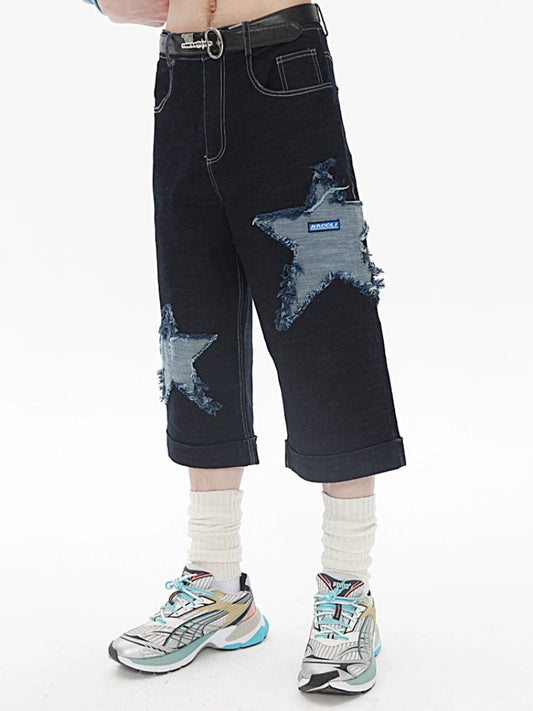 Star Patch Design Denim Half Jeans WN20224