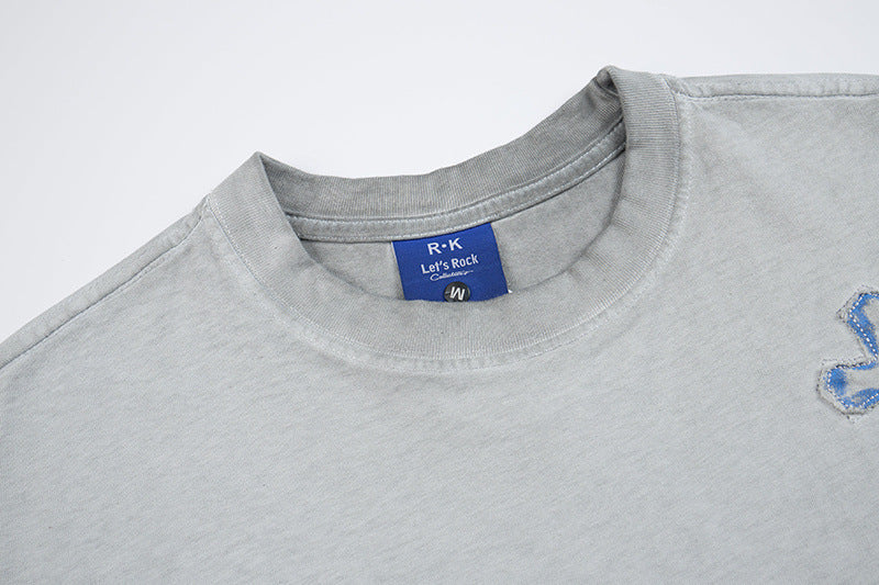 Washed Cross Applique Short Sleeve T-Shirt WN25439