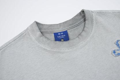 Washed Cross Applique Short Sleeve T-Shirt WN25439
