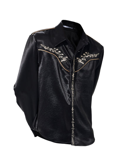 Draped Wrinkle-Resistant Note Embroidery Shoulder-Pad Long Sleeve Shirt WN23276