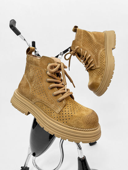 Suede Punching Lace Up Thick Sole Short Boots WN24504
