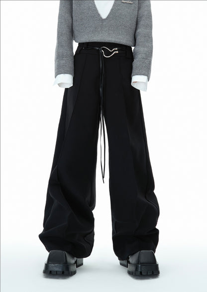 PU Leather Belted Straight-Leg Trousers WN11623