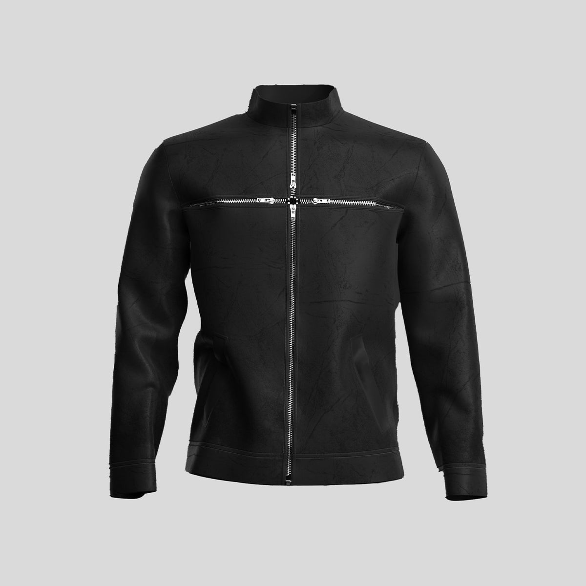 Stand Neck Cross Zipper PU Leather Jacket WN27127