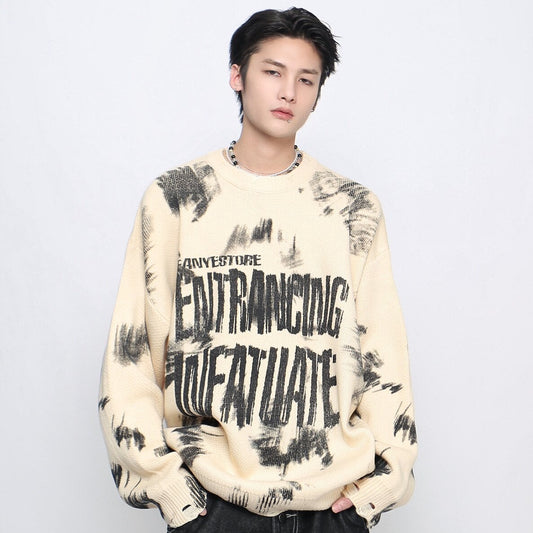 Spray Paint Print Oversize Knit Sweater WN24413