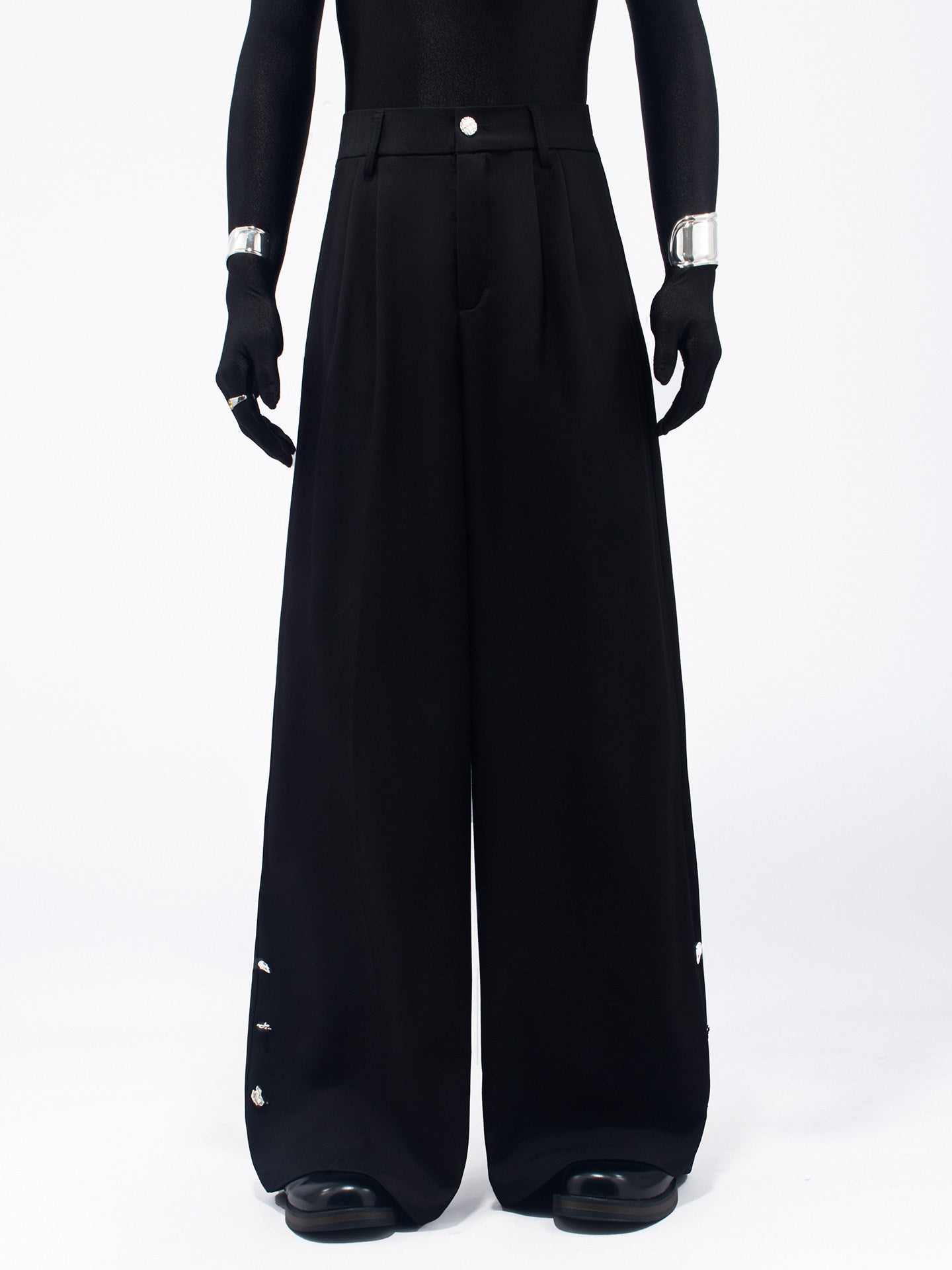 Metal Button Design Wide Leg Trousers WN23746