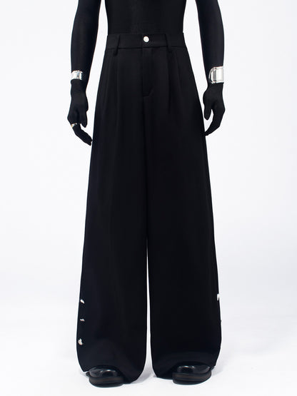Metal Button Design Wide Leg Trousers WN23746