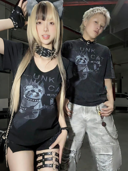 Cat Animal Print Oversize Short Sleeve T-Shirt WN20885