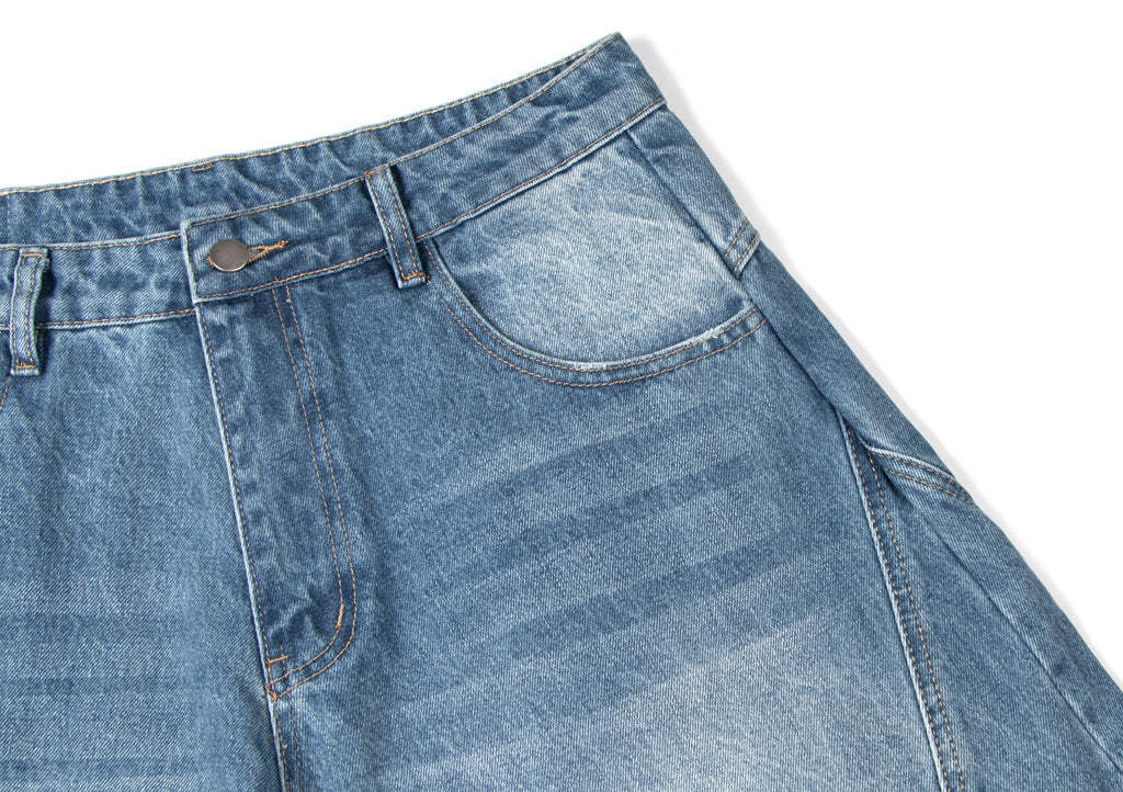 Washed Panel Design Wide Leg Denim Jeans WN26125
