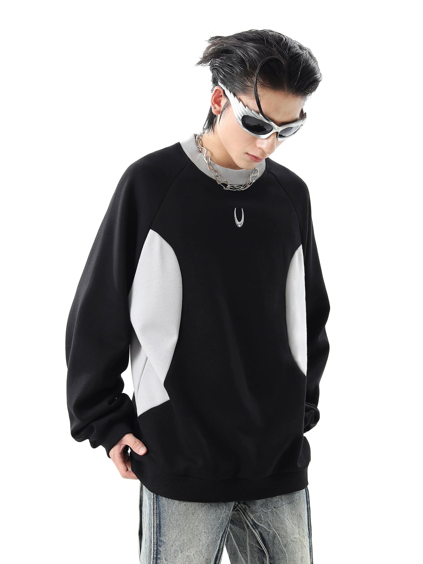 Colorblock Round Neck Oversize Pullover Sweatshirt WN10259