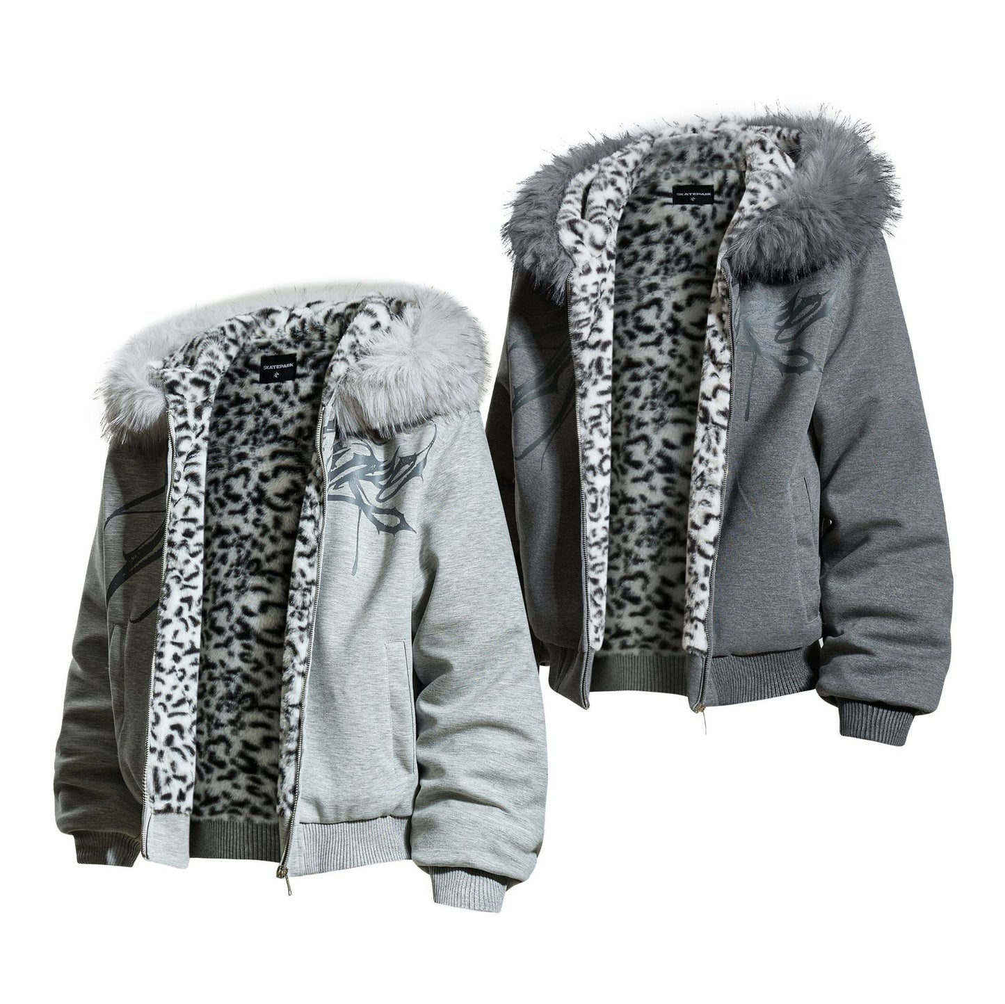 Fake Fur Collar Leopard Print Padded Jacket WN23076