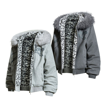 Fake Fur Collar Leopard Print Padded Jacket WN23076