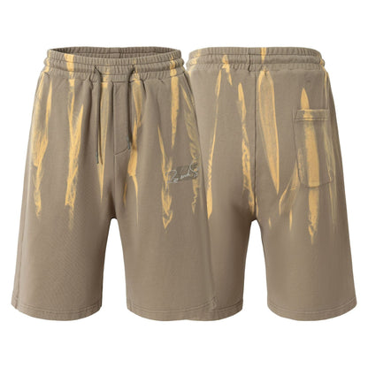 Drawstring Wash Tie-Dye Damage Half Sweatpants WN25589