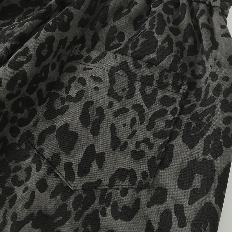 Leopard Print Sporty Drapey Wide Leg Pants WN25600