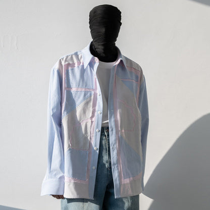 Color Block Striped Oversize Long Sleeve Shirt WN23842