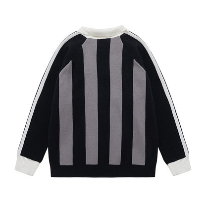 Colorblock Striped Collared Oversize Knit Sweater WN11452