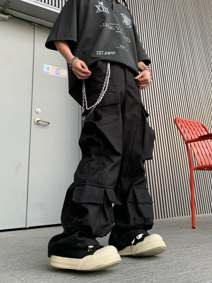 Multi-Pocket Curved Wide Leg Cargo Pants WN24217