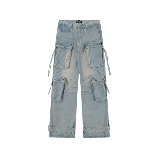 Washed Cargo Denim Pants WN12774