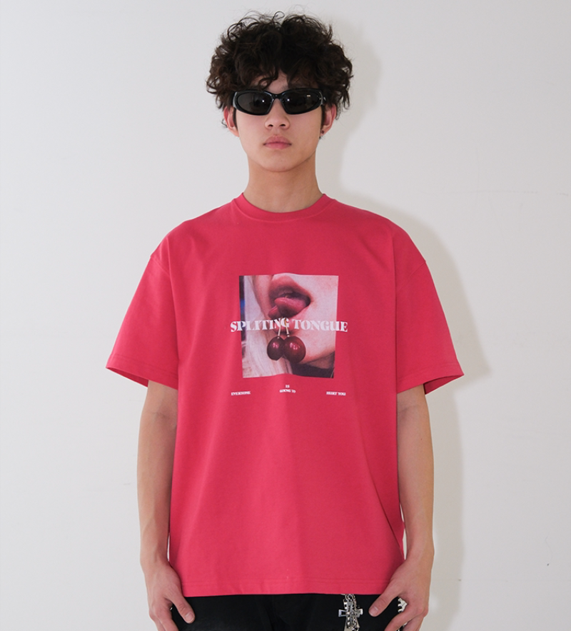 Lip Cherry Print Short Sleeve T-Shirt WN26642