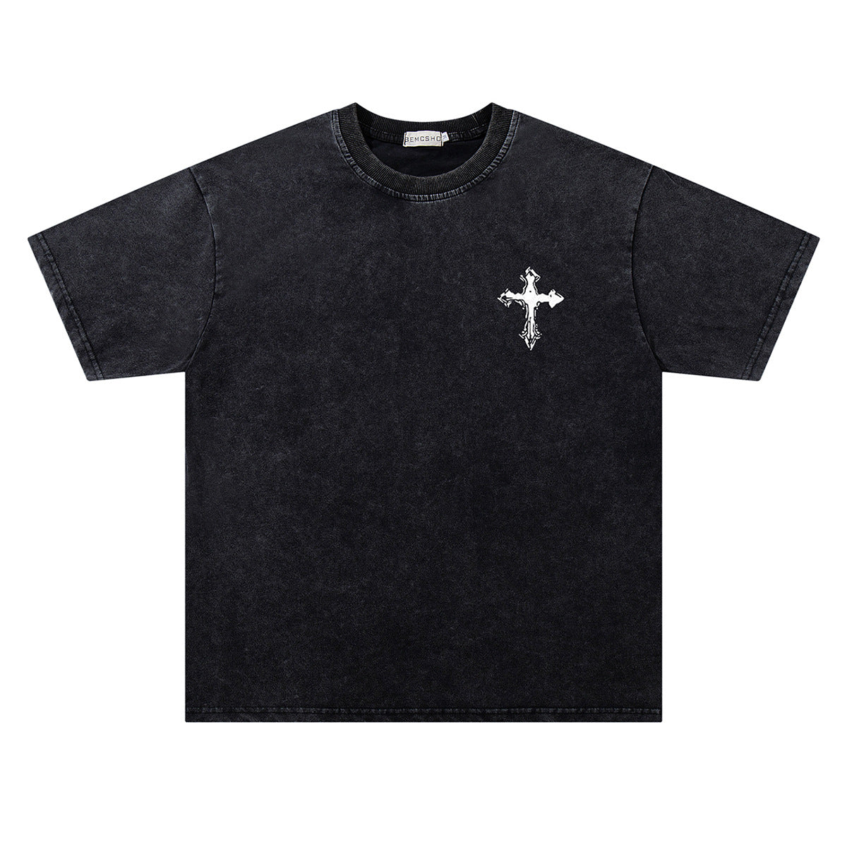 Washed Skeleton Cross Print Oversize Short Sleeve T-Shirt WN26887
