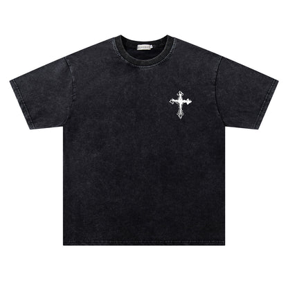 Washed Skeleton Cross Print Oversize Short Sleeve T-Shirt WN26887
