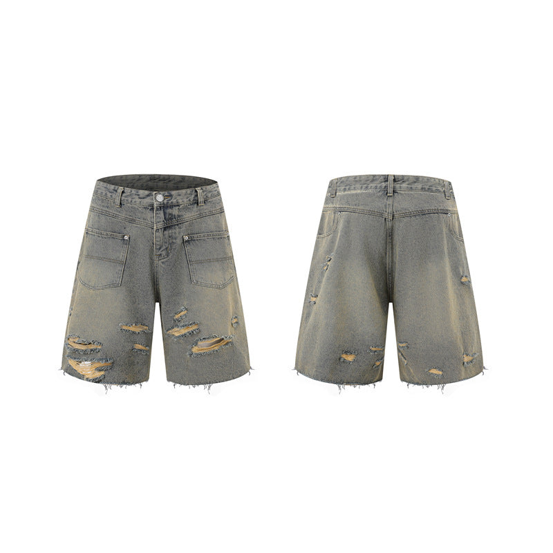 Washed Damage Wide Leg Denim Short Pants WN25596