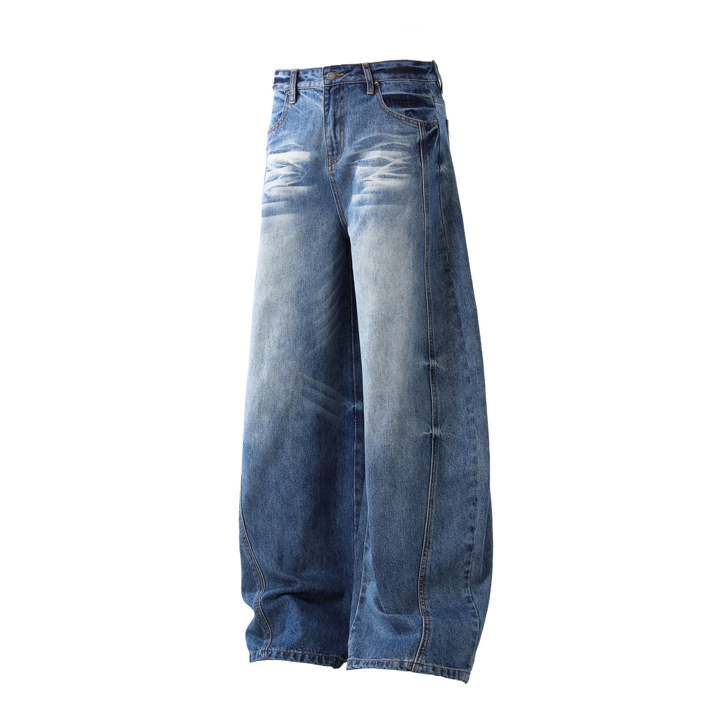 Deconstruction Whisker Curved Wide Leg Denim Jeans WN26161
