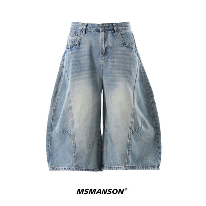 Deconstructed Curved Blade Design Wide Leg Half Denim Jeans WN18657