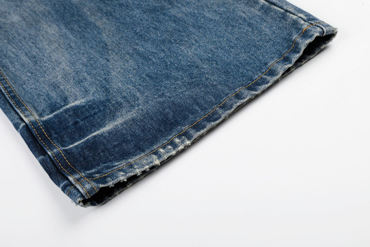 Washed Whisker Damage Wide Leg Denim Jeans WN26008